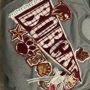 Gray Sweatshirt with Maroon and Gold Appliqué